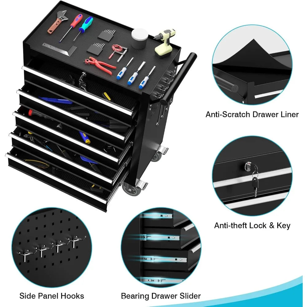 5 Drawers  Rolling Tool Chest, with Wheels & Lock