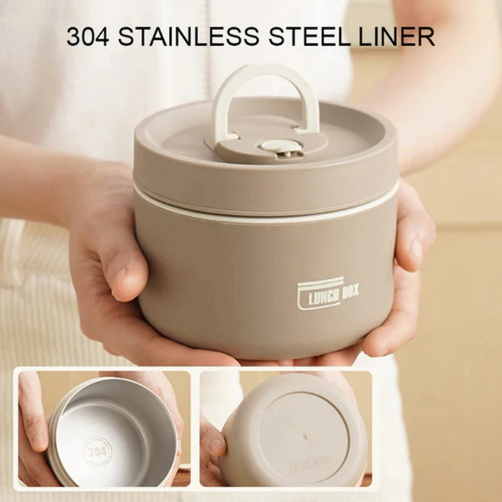 Thermal Lunch Box with Lid Leakproof Round Picnic Lunchbox with Folding Handle for Kids Students Adults MIAO-US