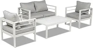 4-Seat Aluminum Outdoor Sectional Furniture Set with Thick Washable Cushions and Coffee Table for Patio Conversation Areas