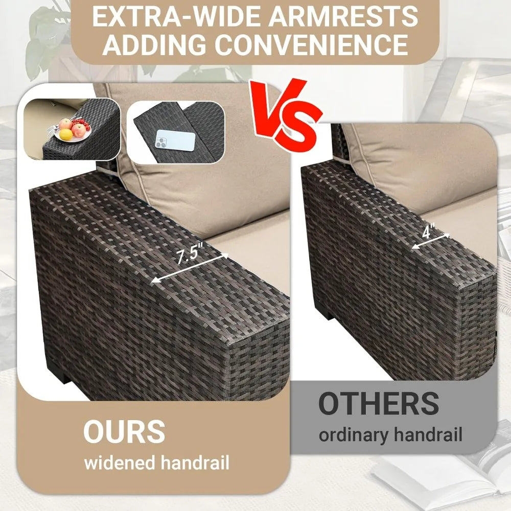 6-Piece Patio , All-Weather Sectional Sofa , Glass Table