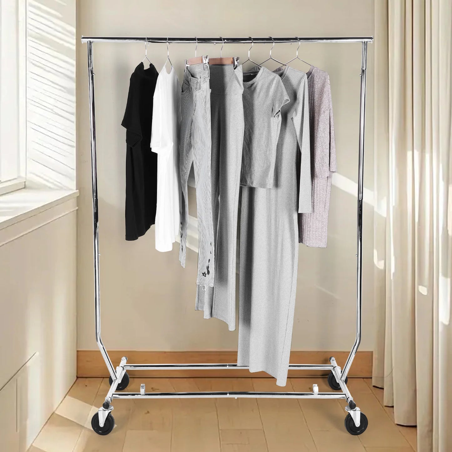 Adjustable Rolling Garment Rack Portable Closet Wardrobe