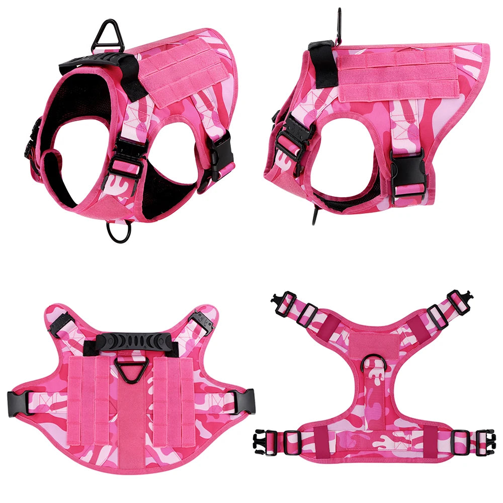Military Pink Camouflage Dogs Harness Adjustable Leash