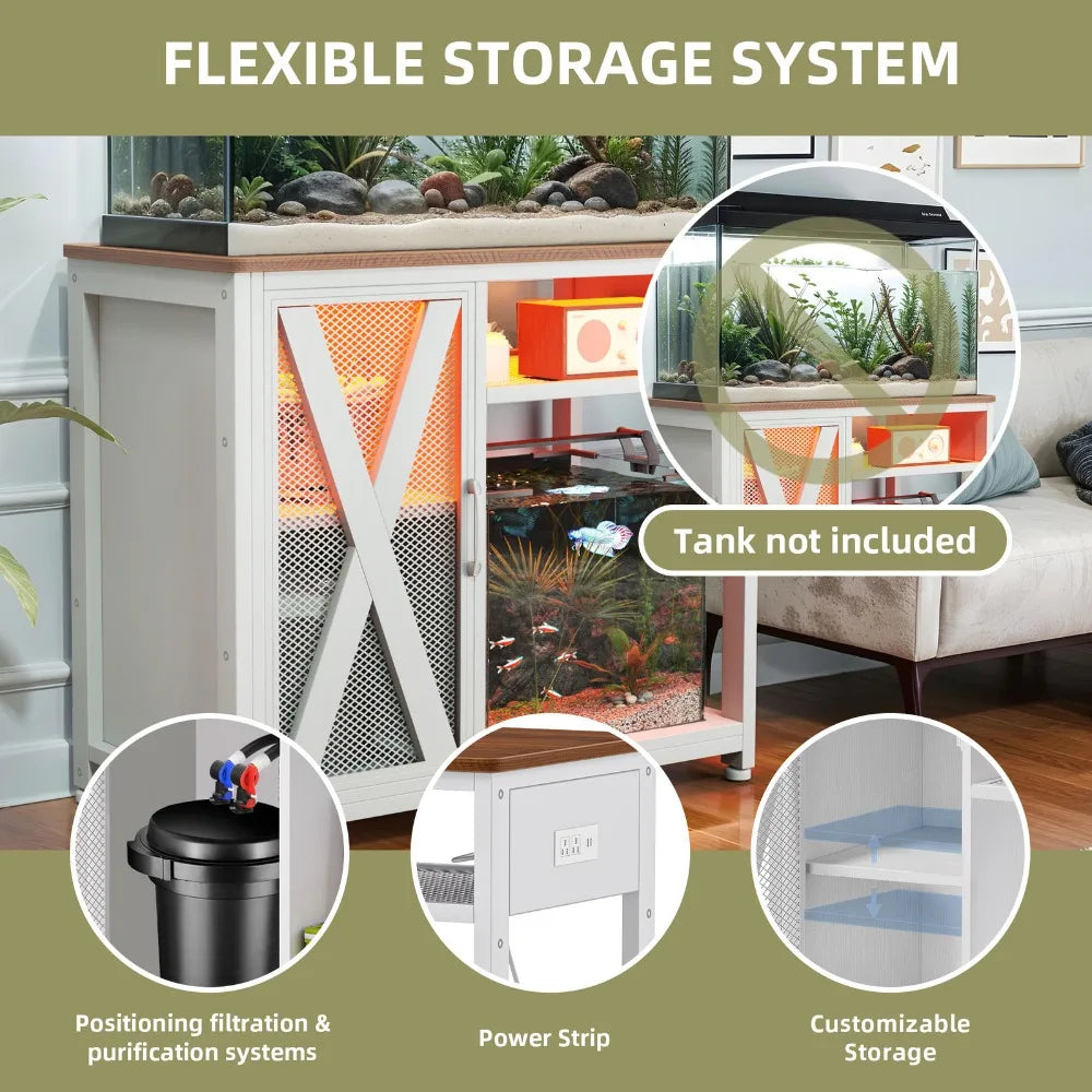 50 Gallon Fish Tank Stand LED Cabinet w/ Shelves