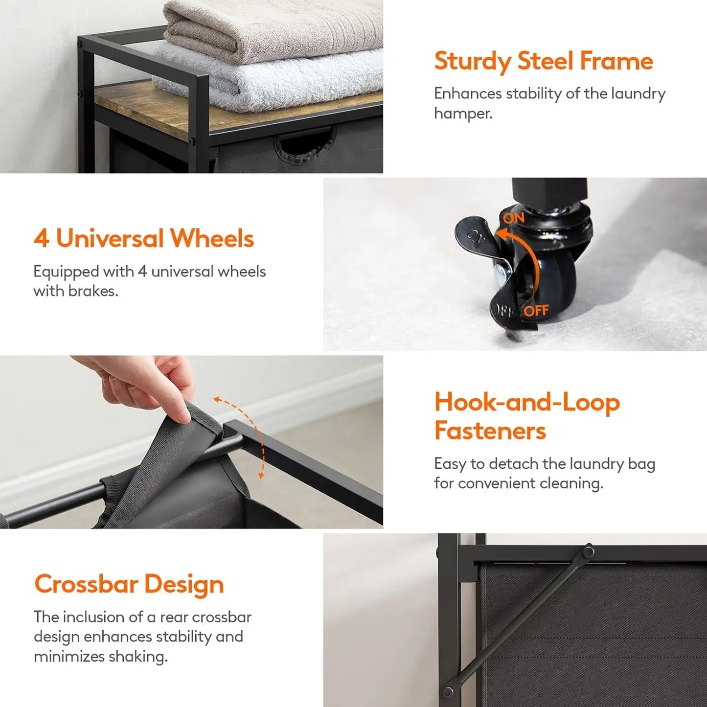 Laundry Hamper with 4 Removable Bags and Handles