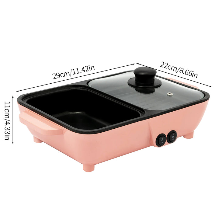 2-in-1 Electric Hot Pot Grill 1200W Dual Temp Non-Stick Electric Hot Pot for Boiling & Frying, Family-size( for 1-4 Person)