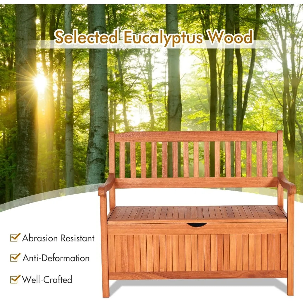 Outdoor Patio Bench with Storage, Eucalyptus Material, , 42 x 23 x 35