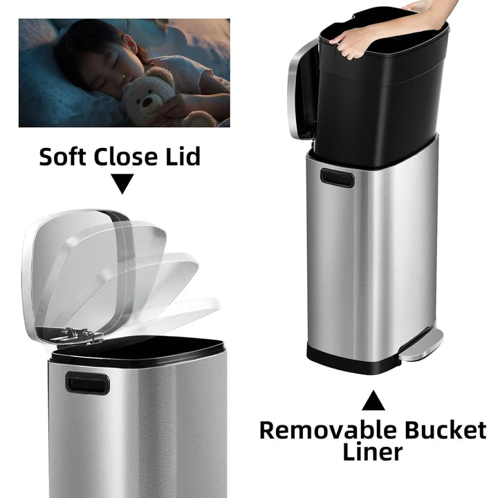 13 Gallon Trash Can with Lid, Trash Can