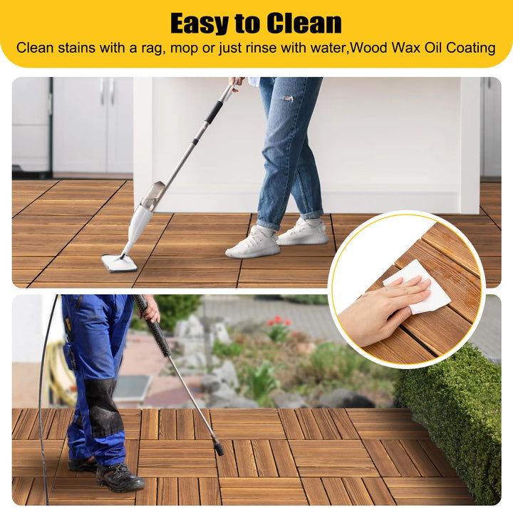 36ft²/ 3.24㎡ Outdoor Hardwood Flooring Tiles Interlock Edge Waterproof for Patio, Each Tile 12"/30cm*30cm, 36 Pack - Brown