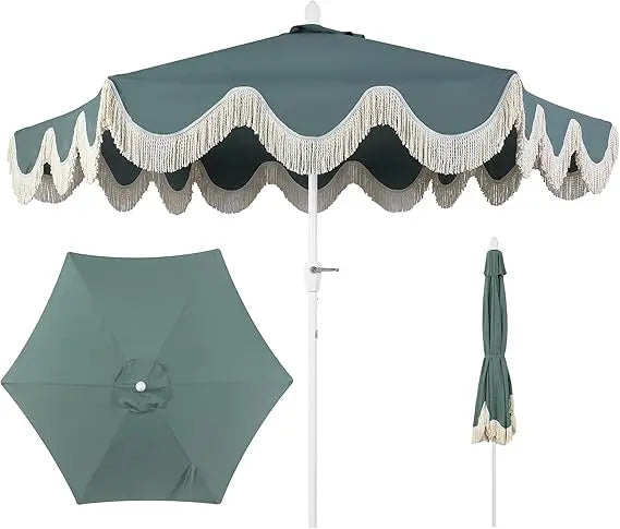Classic Fringe  Patio Umbrella with Crank, Wind Vent