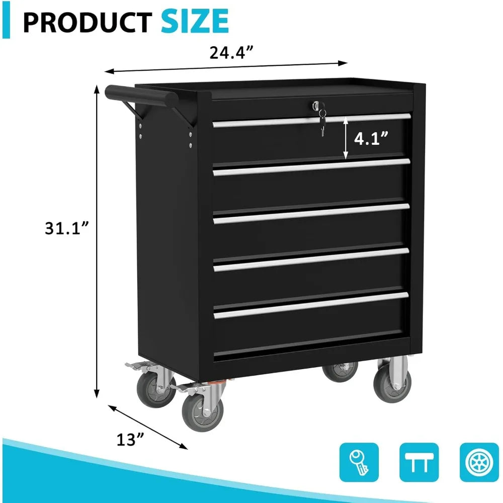 5 Drawers  Rolling Tool Chest, with Wheels & Lock