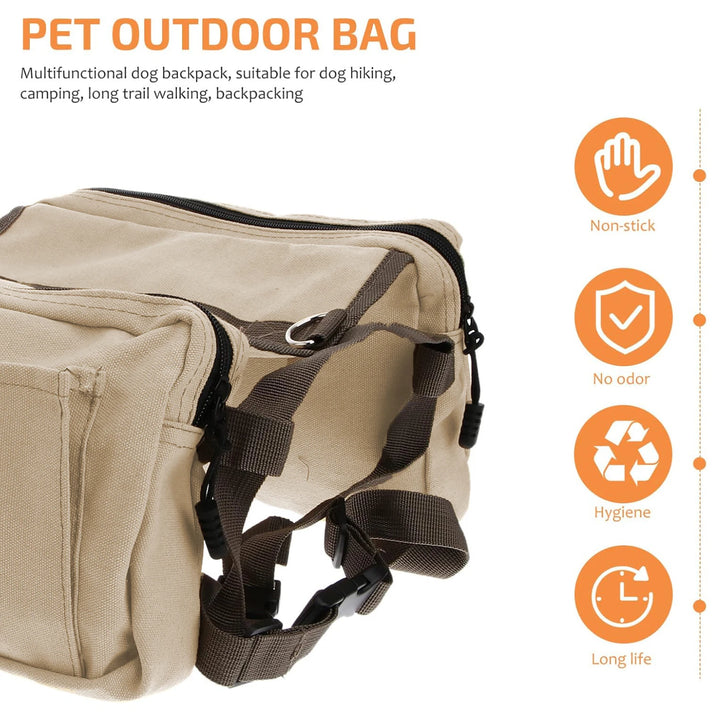 Dog Backpack for Everyday Use Saddle Bag Canvas Vest Camping Backpacks Khaki Pet