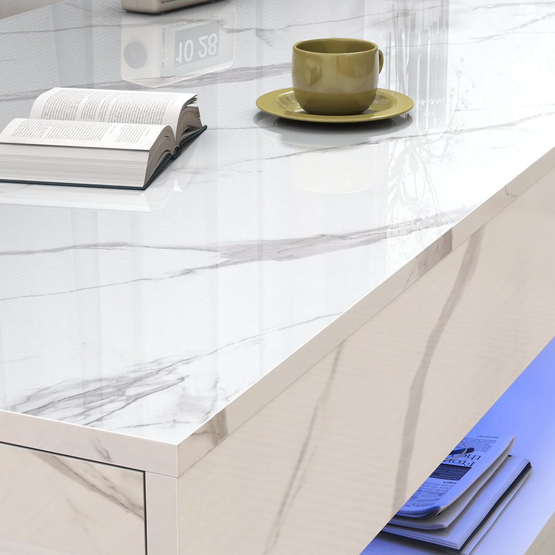 Coffee Table  LED lights, Double-Layer with 2 Storage Drawers