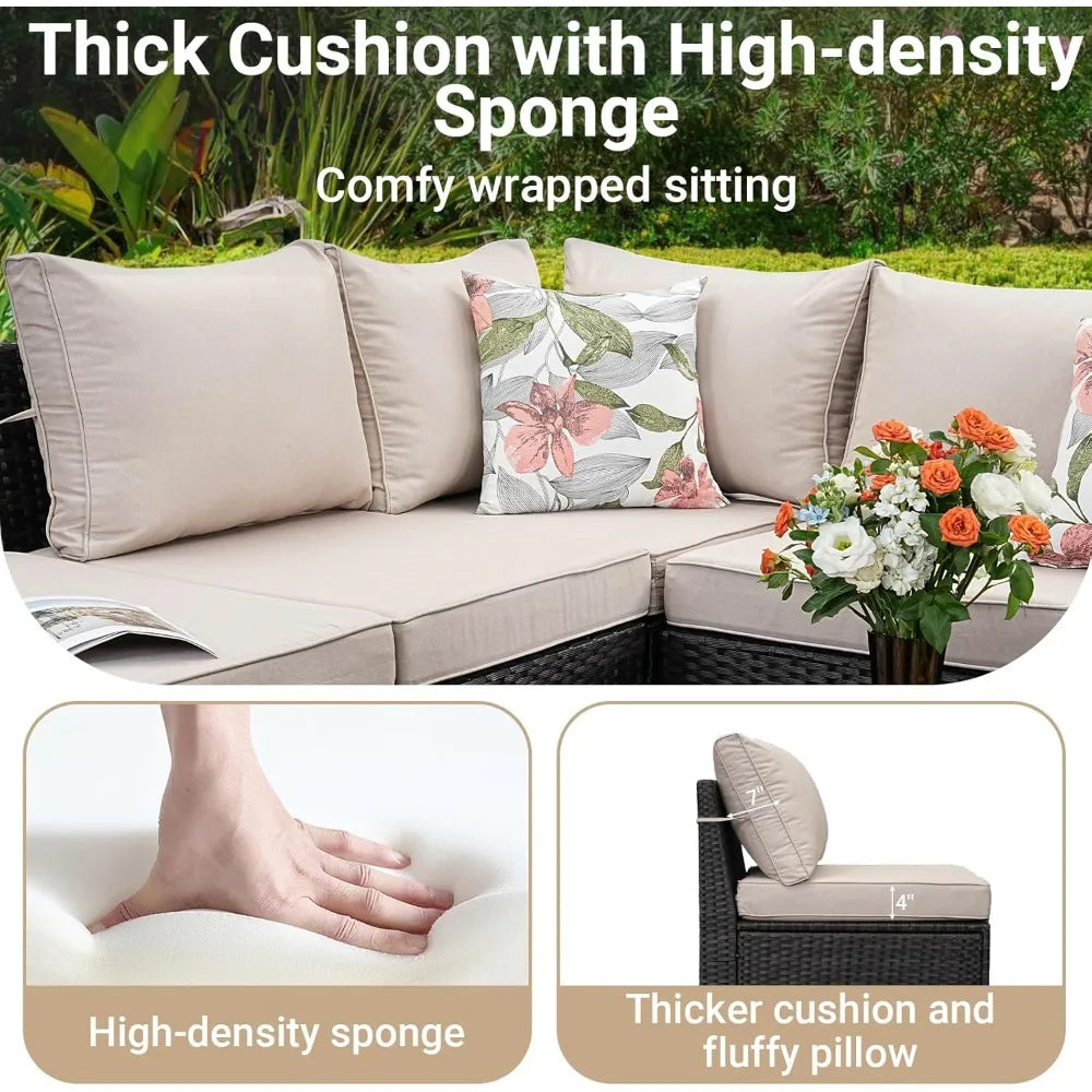 6-Piece Patio , All-Weather Sectional Sofa , Glass Table