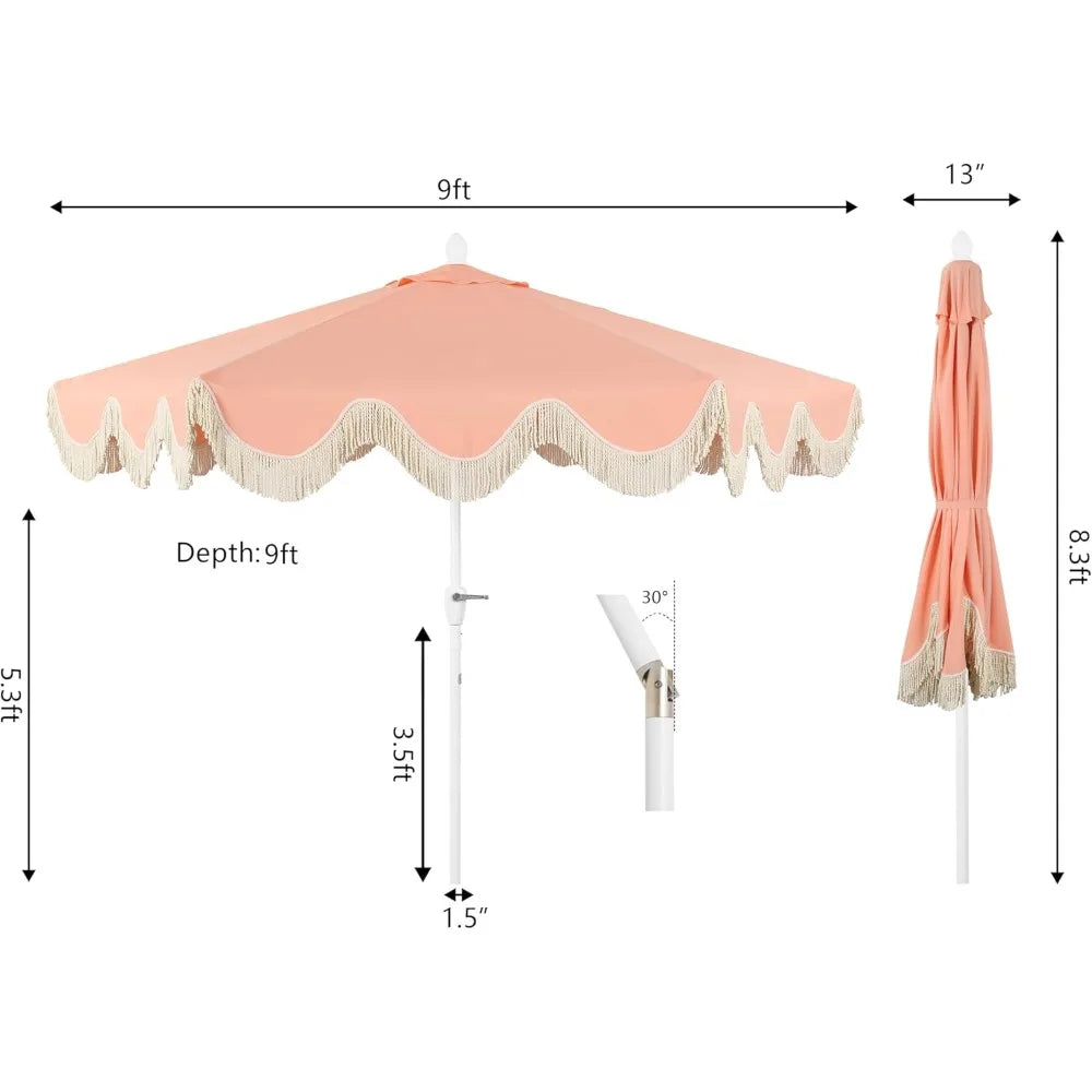 Classic Fringe  Patio Umbrella with Crank, Wind Vent