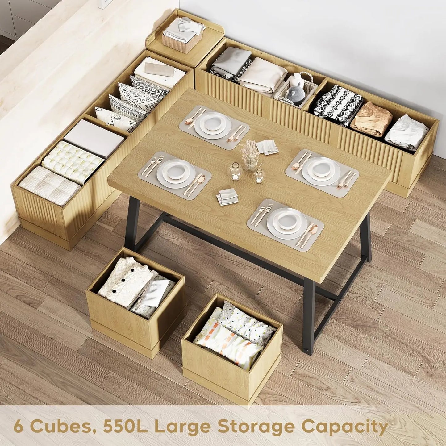 Corner Dining Table Set with Storage Stool