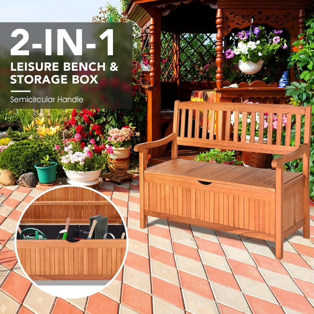 Outdoor Patio Bench with Storage, Eucalyptus Material, , 42 x 23 x 35