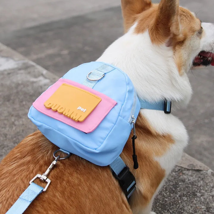 Pet Snack Storage Bag Pet Backpack With Harness Collar Outdoor Adjustable Harness Backpack Suitable Pet Travel Walk