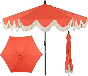 Classic Fringe  Patio Umbrella with Crank, Wind Vent