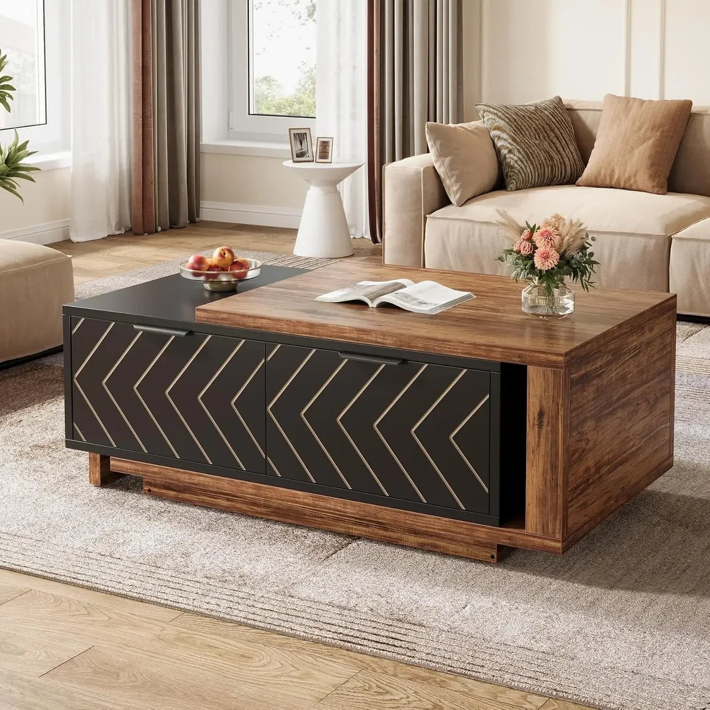 Extendable Coffee Table,2 Storage Drawers, Center Table