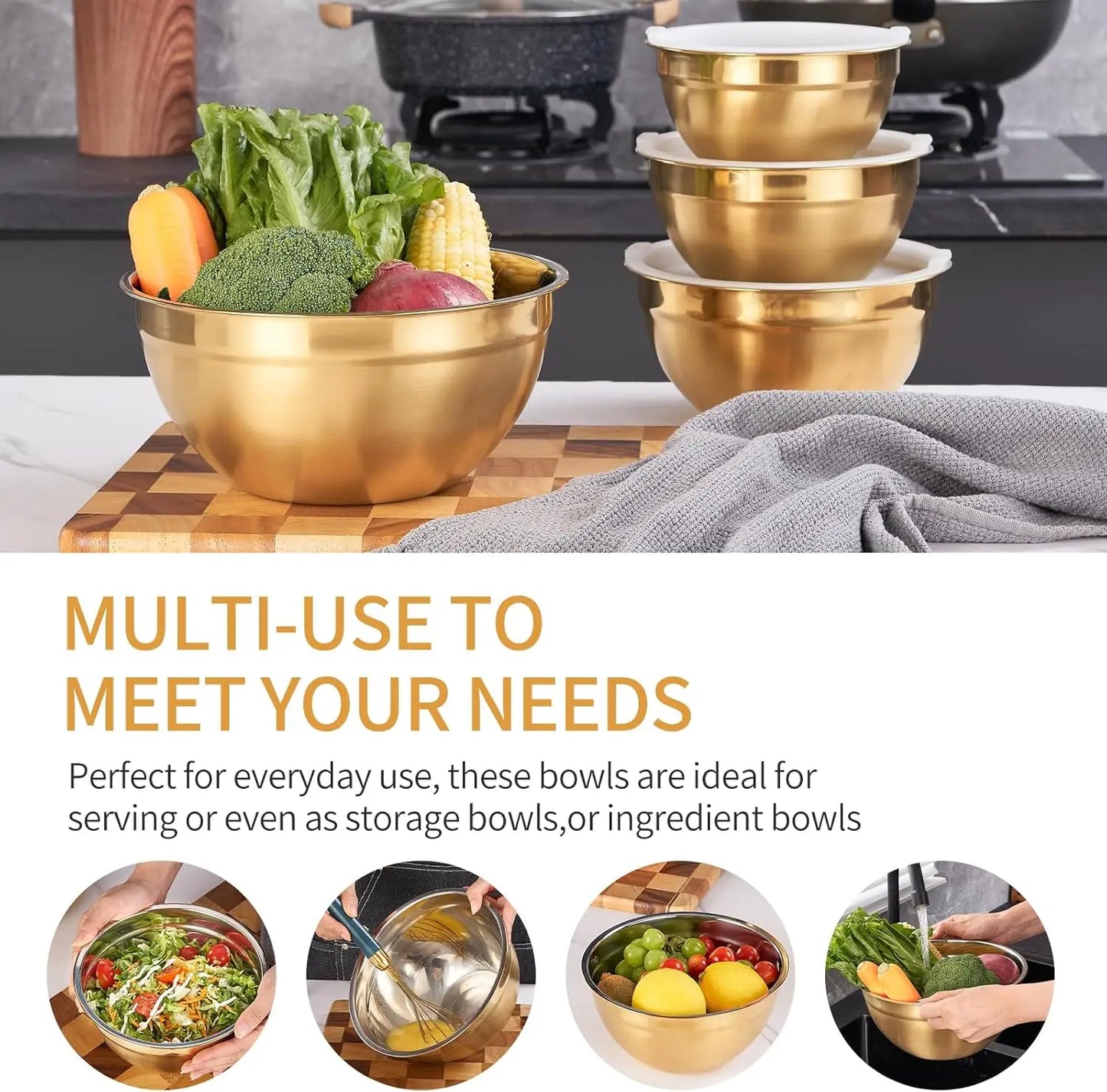 7-Piece Stainless Steel Mixing Bowls,  with Airtight Lids