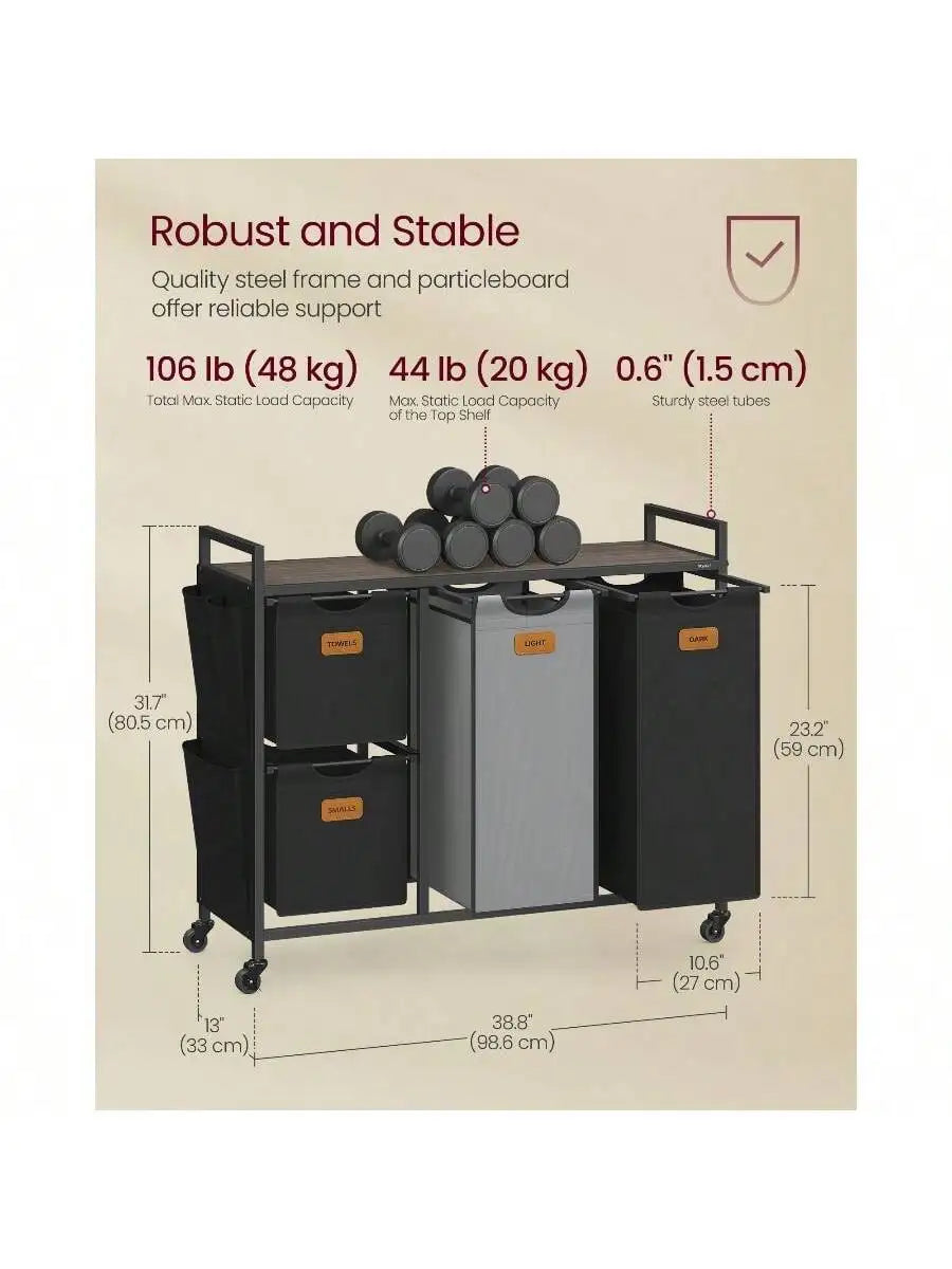 RollingLaundry Hamper With 4 Compartments