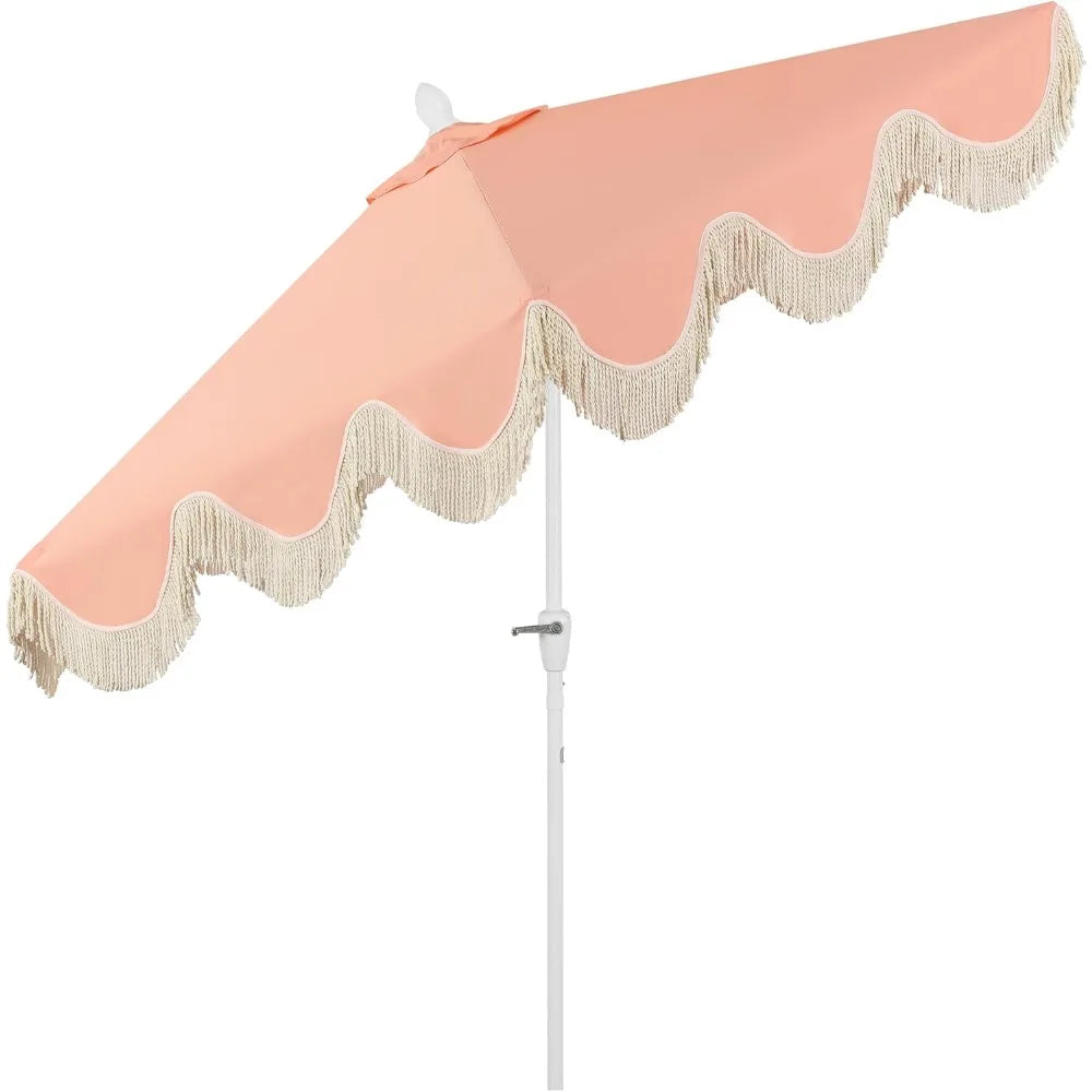 Classic Fringe  Patio Umbrella with Crank, Wind Vent