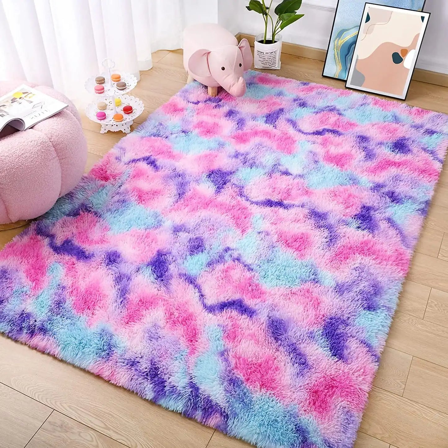 Tie Dye Velvet  Rug Fluffy Carpet For Living Room