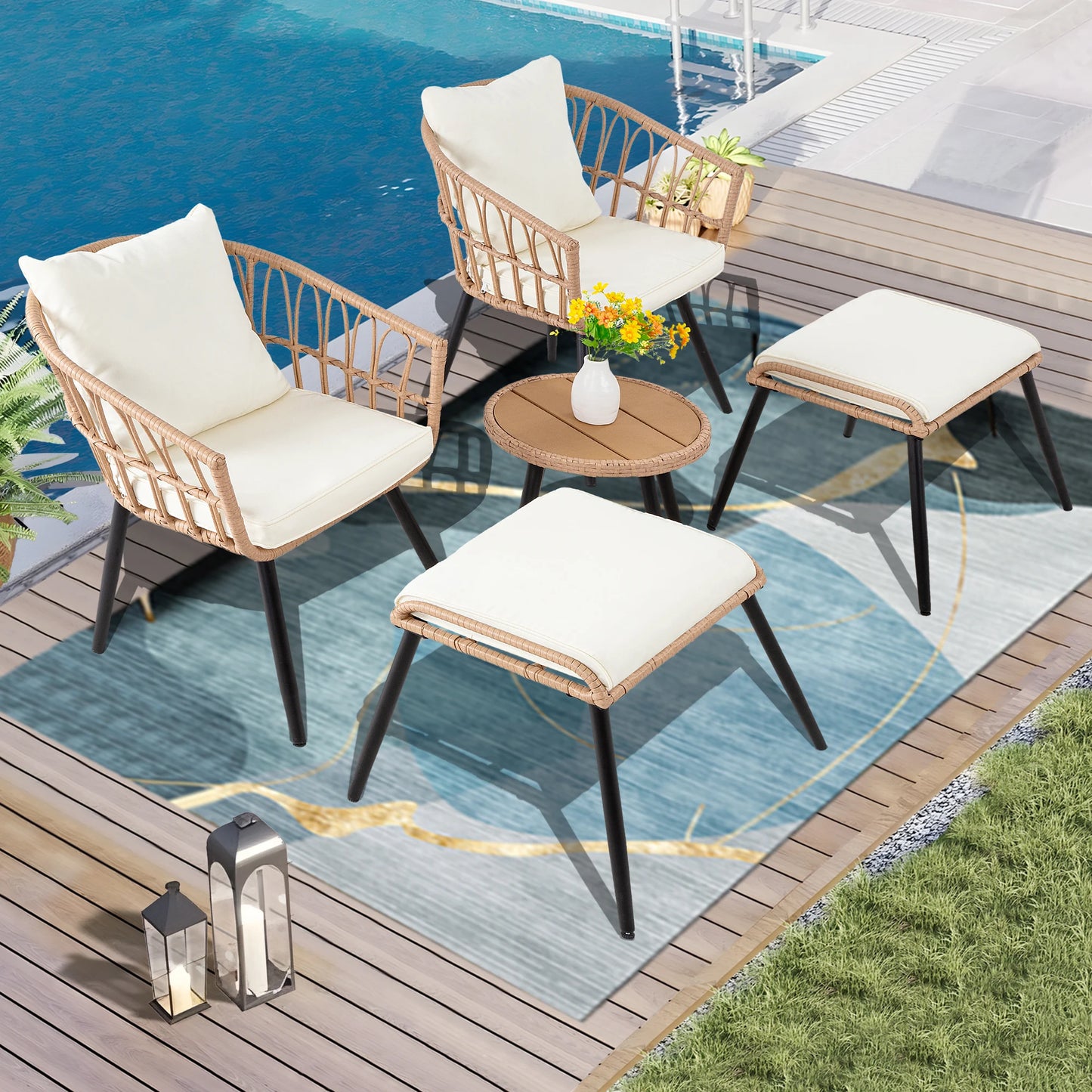 5 Piece Patio Set, , All-Weather Rattan