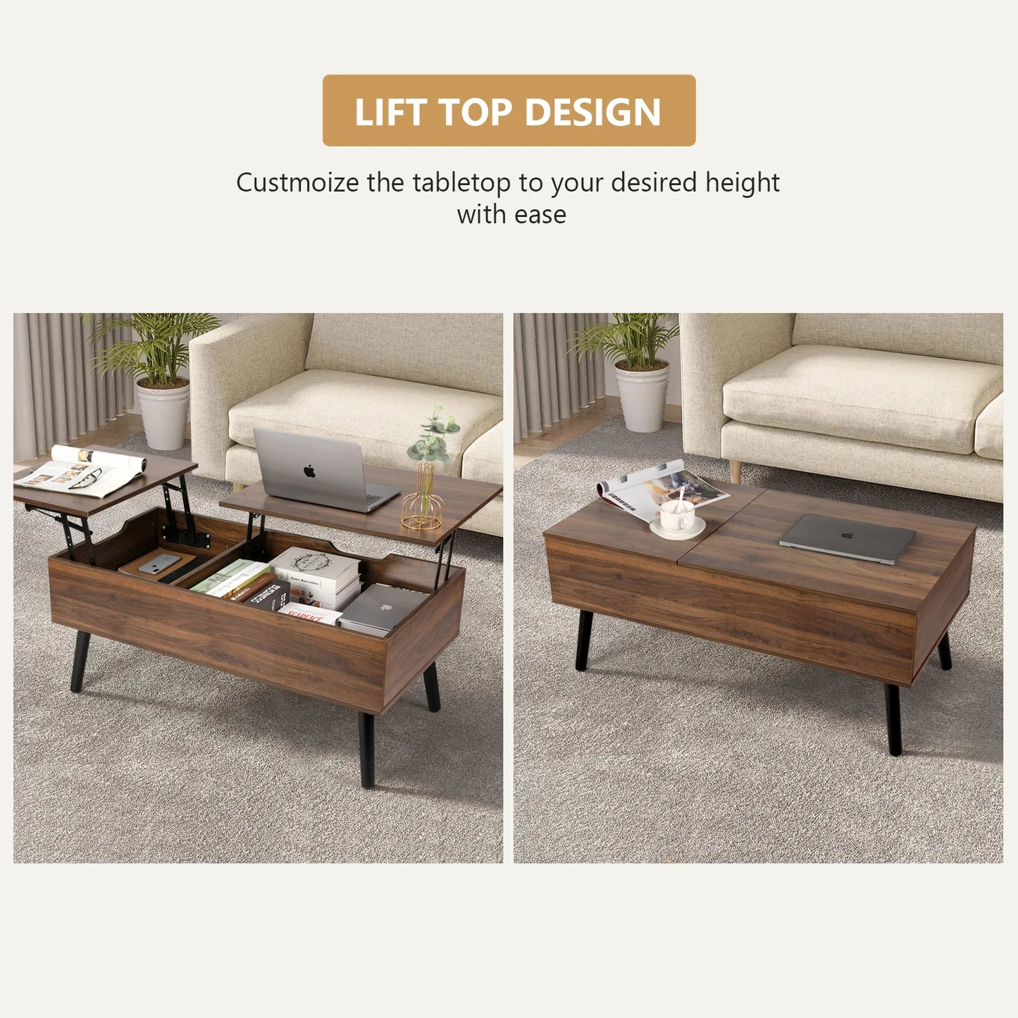 Lift Top Coffee Table with Hidden  Compartment