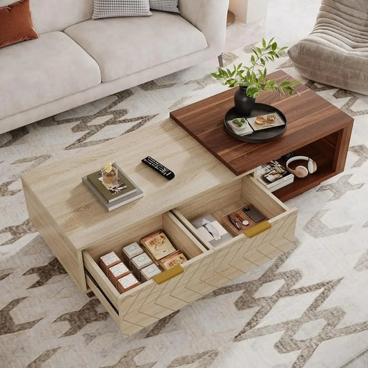 Extendable Coffee Table,2 Storage Drawers, Center Table