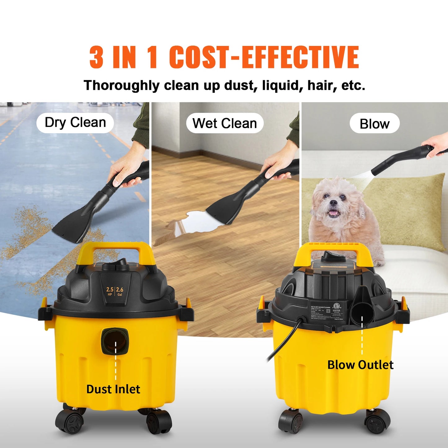 Portable Shop Vacuum with Blowing Function  Attachment Storage