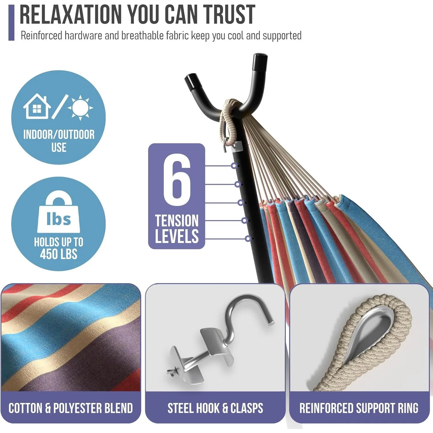 2-Person Hammock  /Steel Stand & Carry Bag, 450LB Capacity