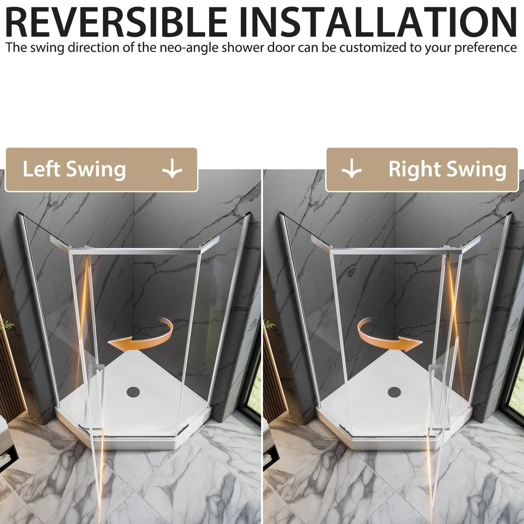 36"D x 36"W x 72"H Neo-Angle Shower Door, 1/4"
