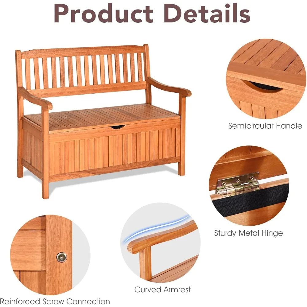 Outdoor Patio Bench with Storage, Eucalyptus Material, , 42 x 23 x 35