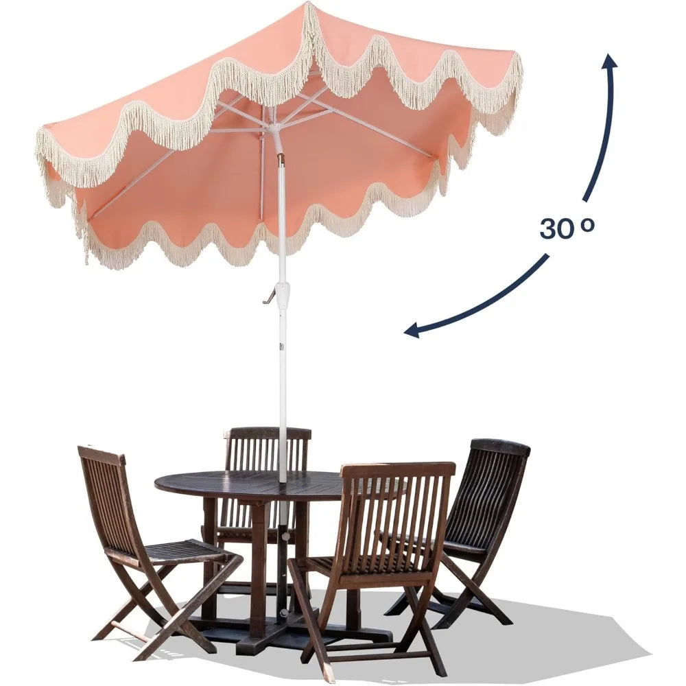 Classic Fringe  Patio Umbrella with Crank, Wind Vent