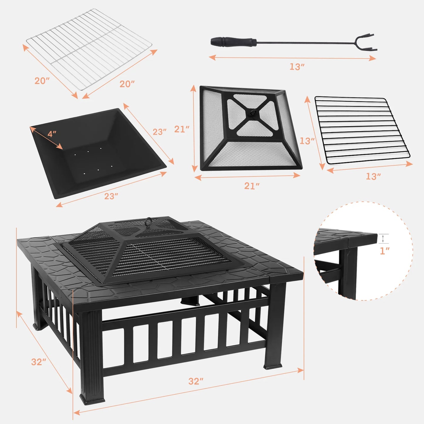 Wood Burning Fire Pit Table,  Patio Bonfire Party