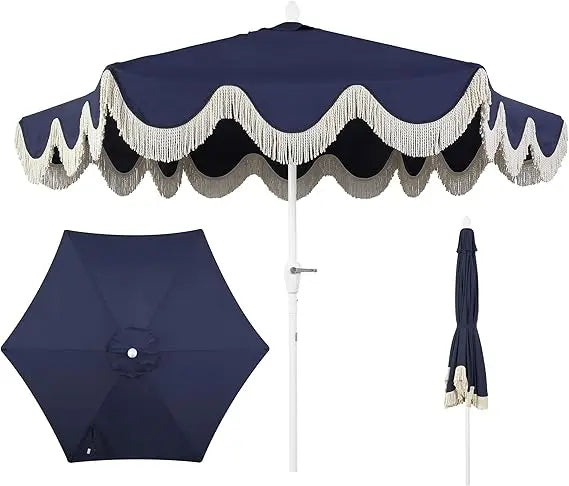 Classic Fringe  Patio Umbrella with Crank, Wind Vent