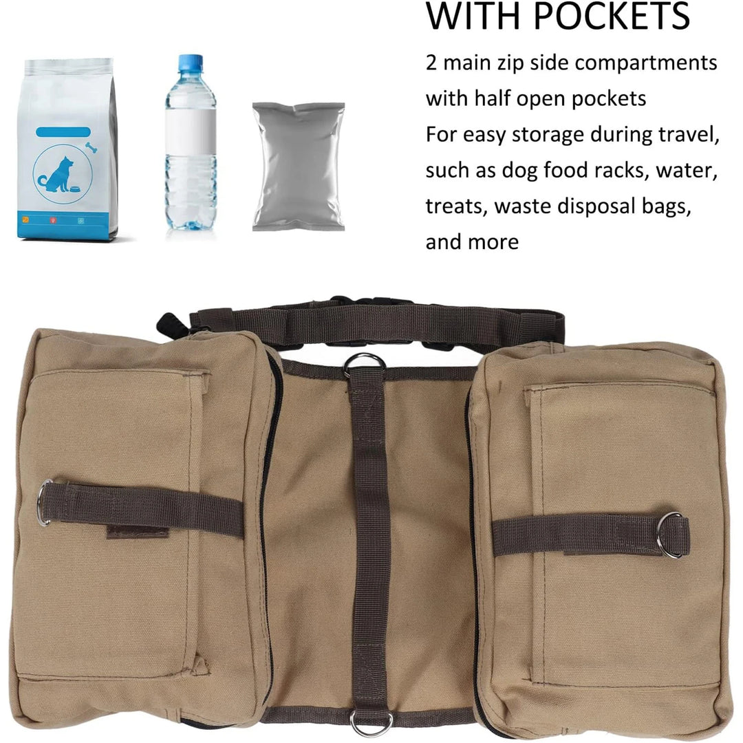 Dog Backpack for Everyday Use Saddle Bag Canvas Vest Camping Backpacks Khaki Pet