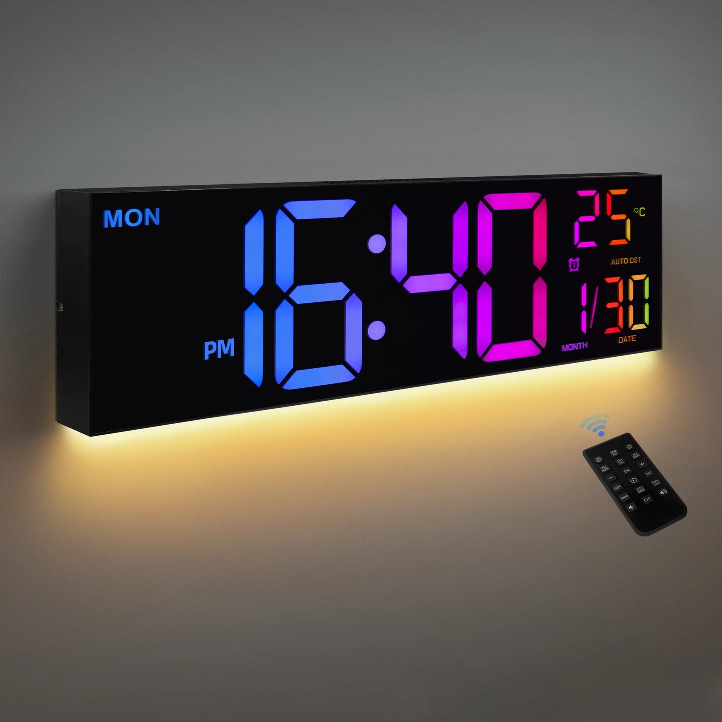 Digital Wall Clock, with Remote, Alarm, DST, Temperature