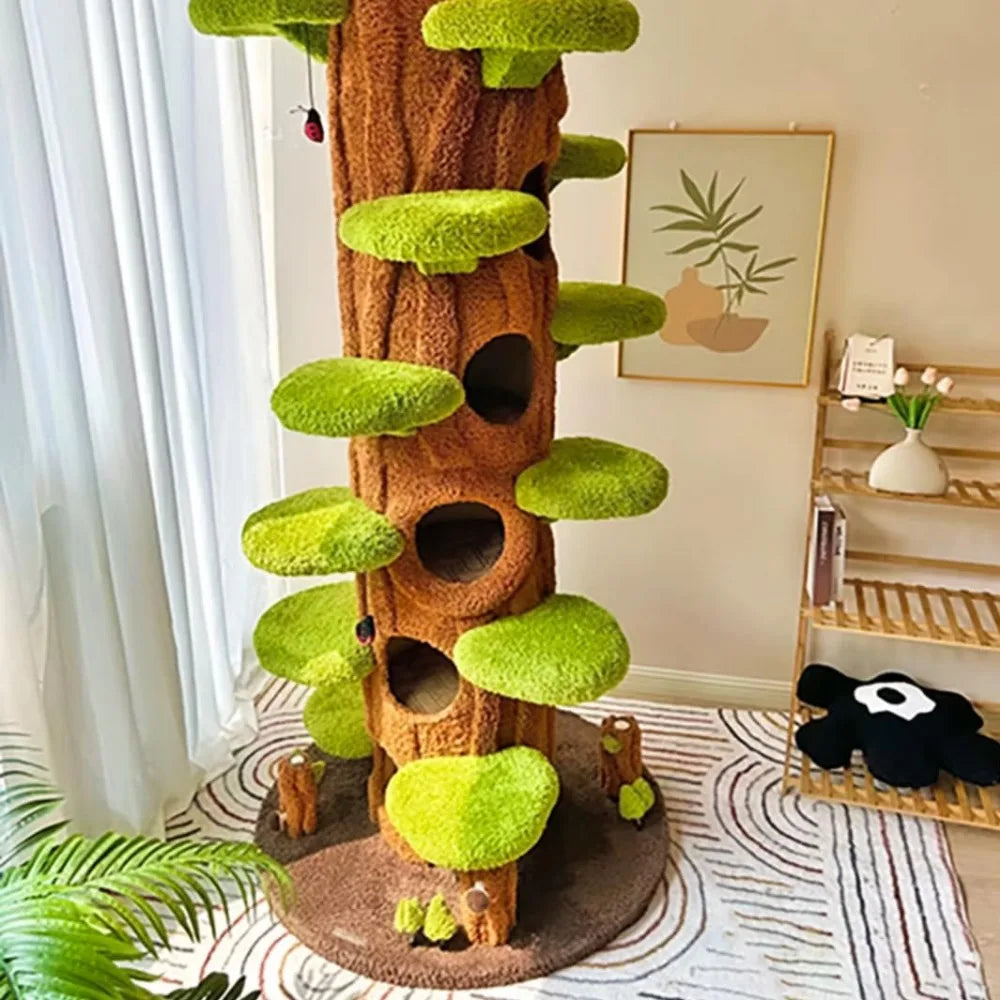 "tall solid wood cat tower for multiple cats, 90 inches"