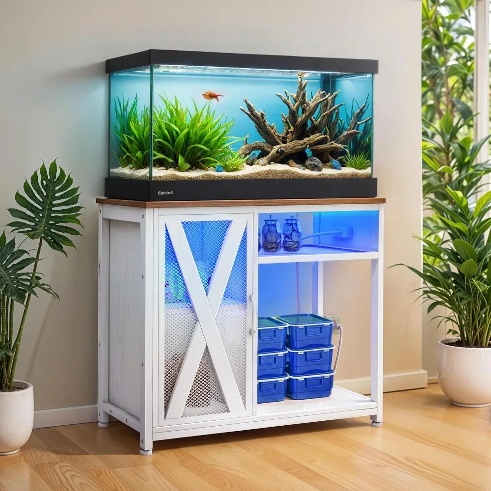 50 Gallon Fish Tank Stand LED Cabinet w/ Shelves
