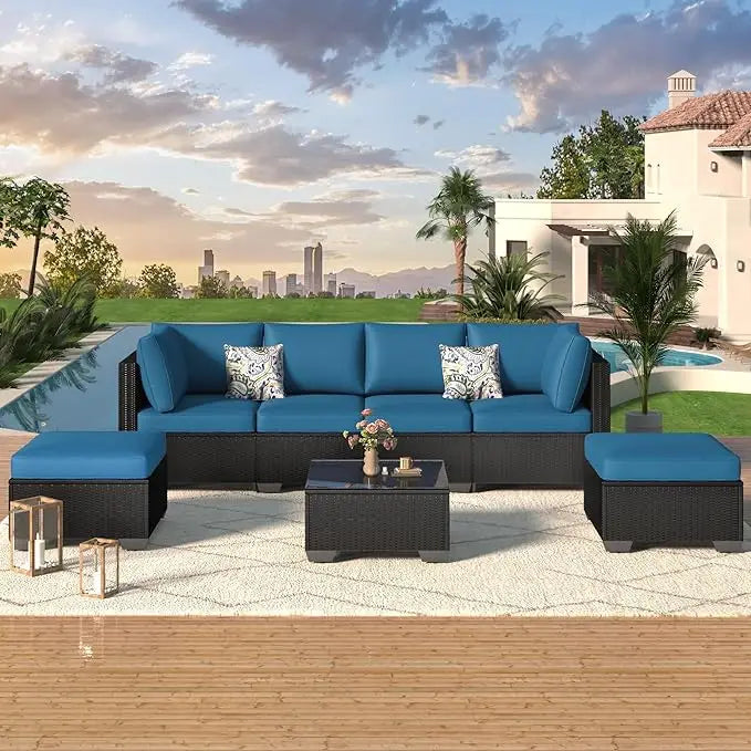 7 Piece Rattan Outdoor Wicker  Furniture Set