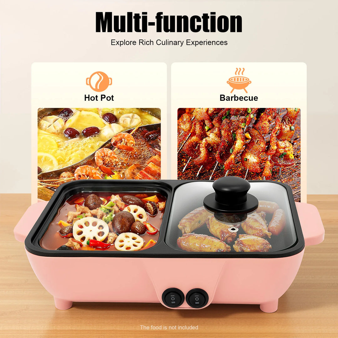 2-in-1 Electric Hot Pot Grill 1200W Dual Temp Non-Stick Electric Hot Pot for Boiling & Frying, Family-size( for 1-4 Person)