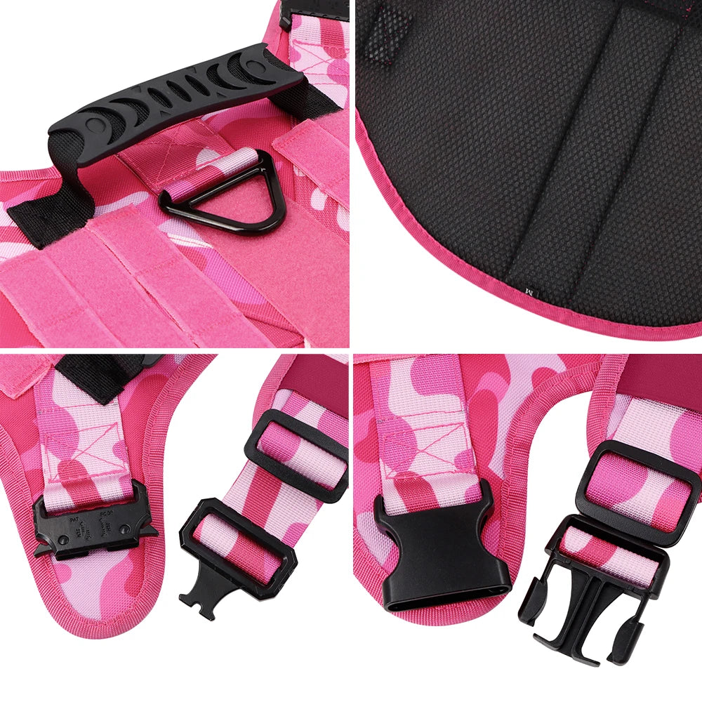 Military Pink Camouflage Dogs Harness Adjustable Leash