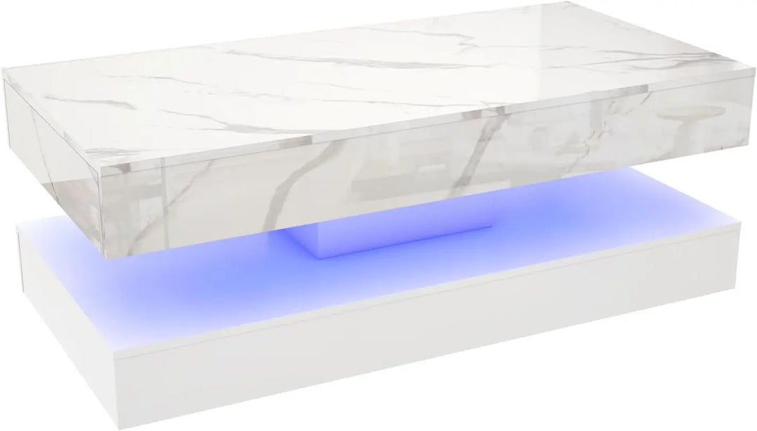 Coffee Table  LED lights, Double-Layer with 2 Storage Drawers