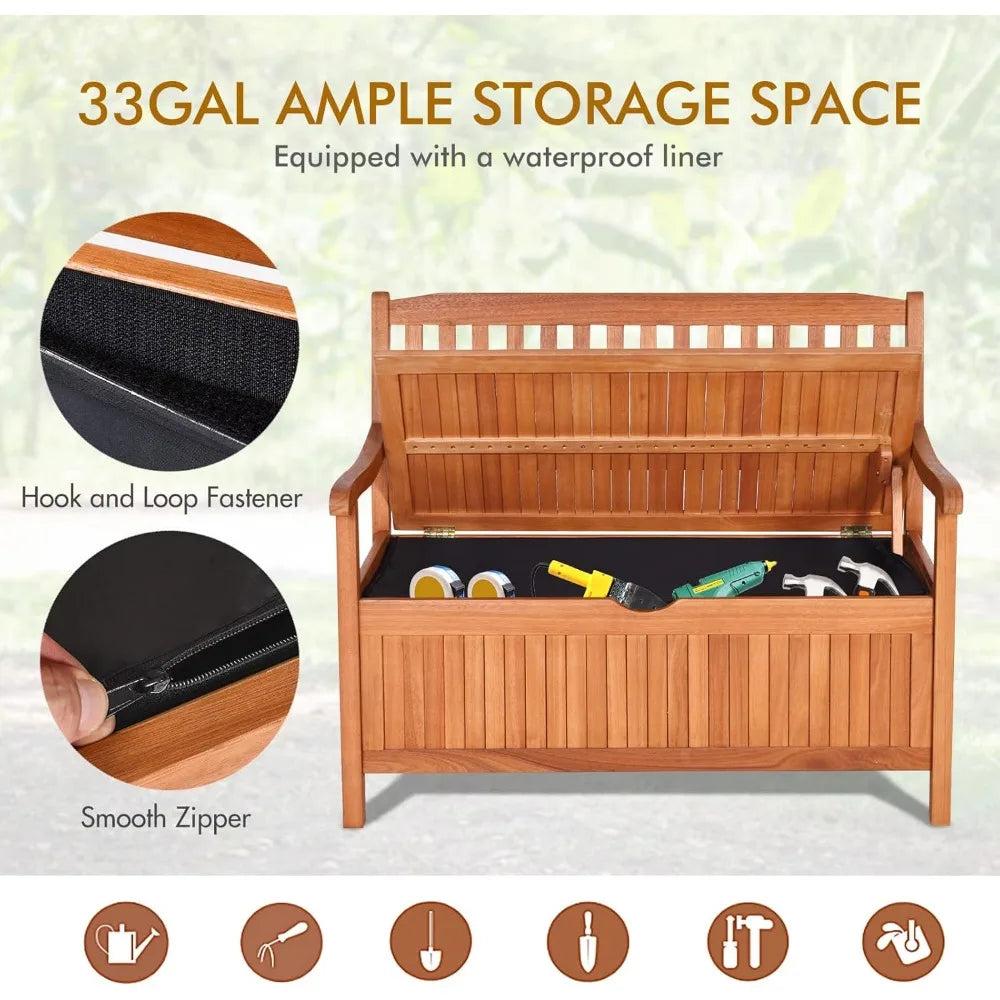 Outdoor Patio Bench with Storage, Eucalyptus Material, , 42 x 23 x 35