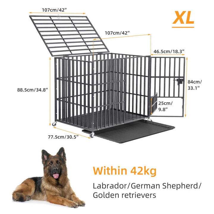 Strong Pet Cage  with Lockable Wheels and Tray