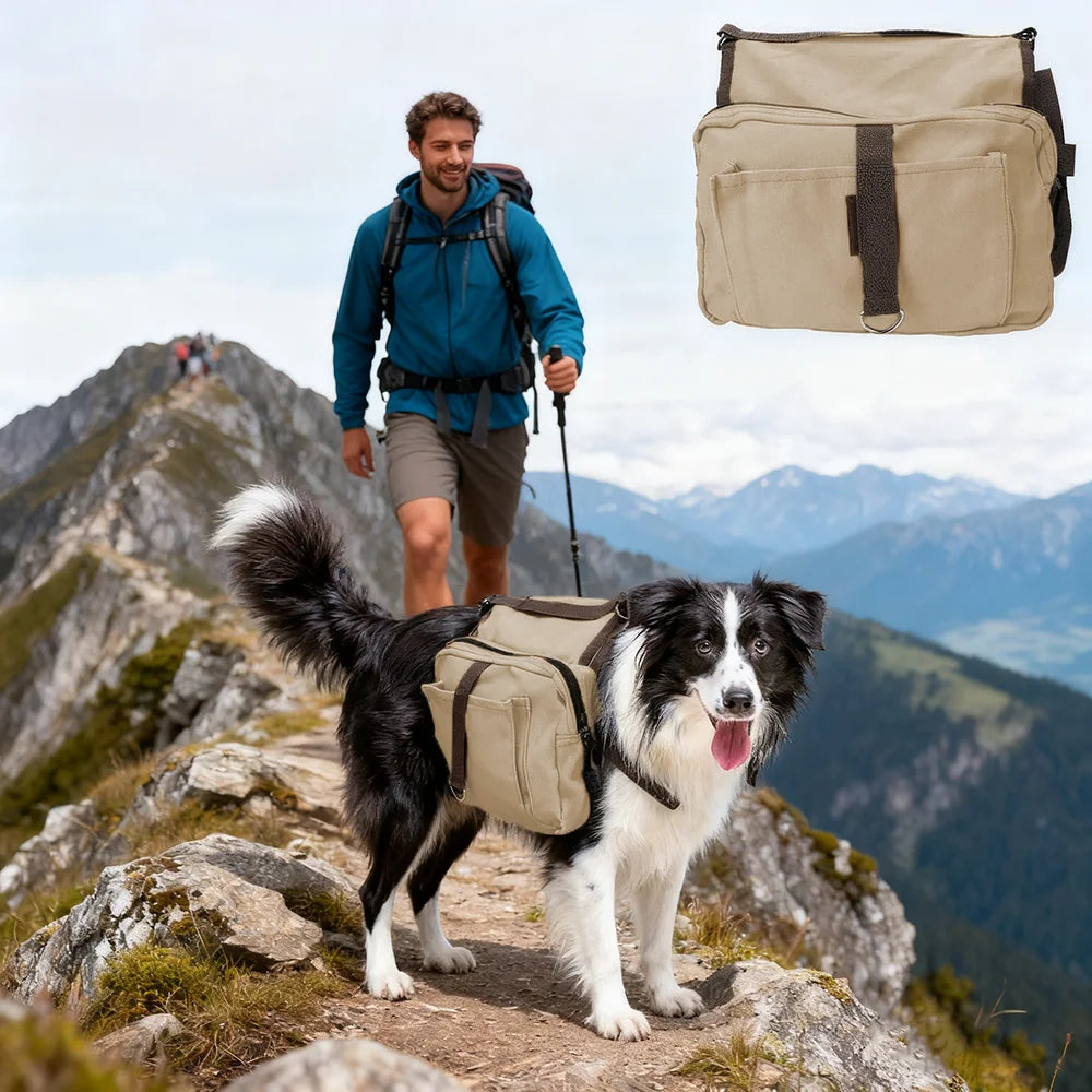 Dog Backpack for Everyday Use Saddle Bag Canvas Vest Camping Backpacks Khaki Pet
