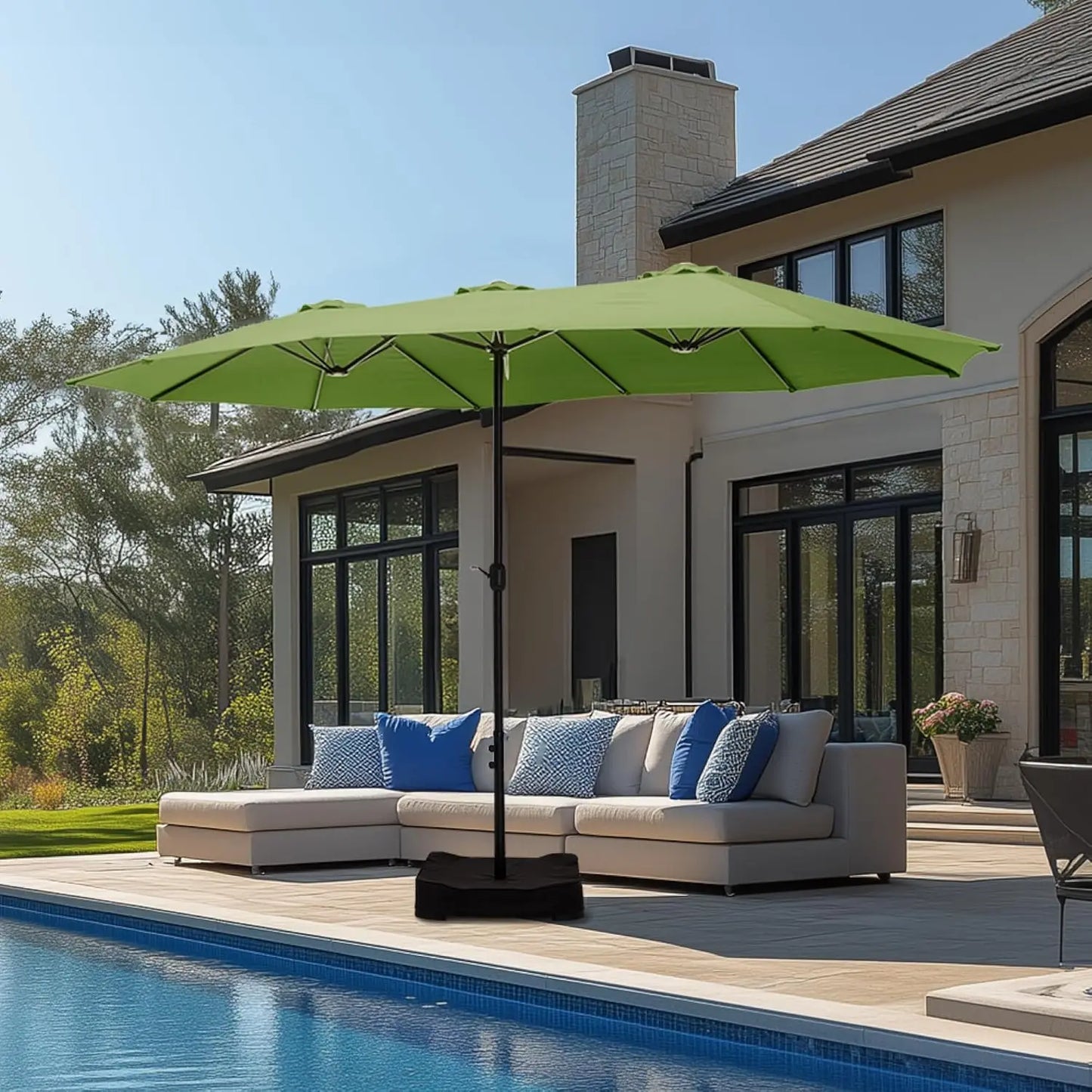 15ft Patio Umbrella with Base , Outdoor  with Crank Handle