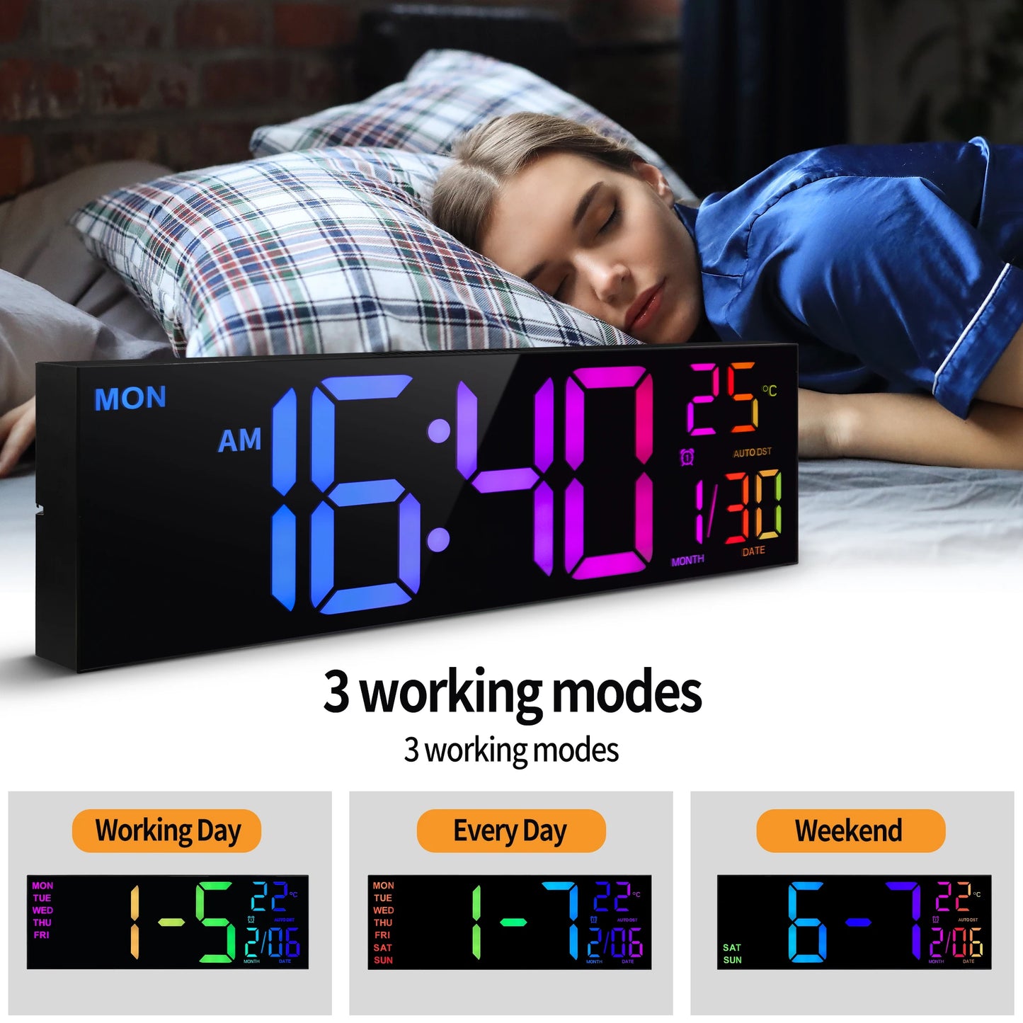 Digital Wall Clock, with Remote, Alarm, DST, Temperature